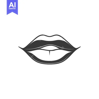 Aset desain premium: Black and White Outline Illustration of a Closed Mouth