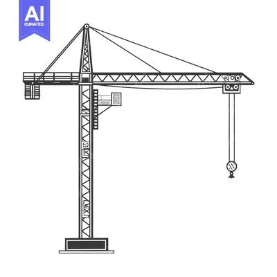 Aset desain premium: Black and White Outline Illustration of a Construction Crane