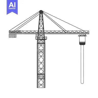 Black and White Outline Illustration of a Construction Crane