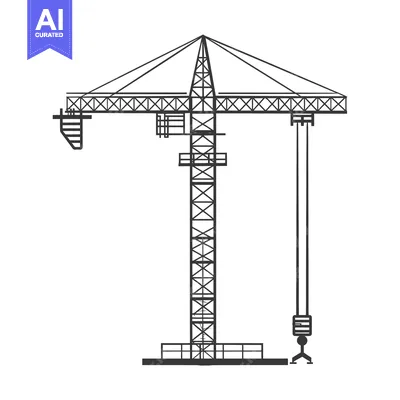 Aset desain premium: Black and White Outline Illustration of a Construction Crane