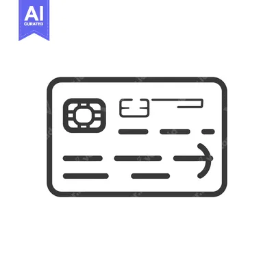 Premium design asset: Black and white outline illustration of a credit card with chip and ar