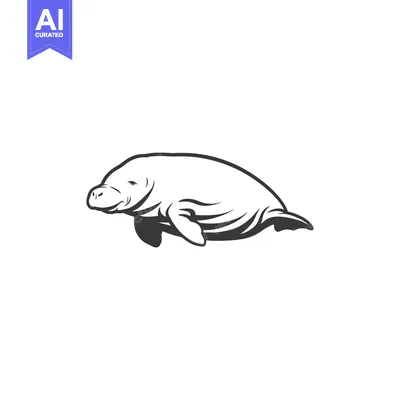 Black and White Outline Illustration of a Dugong