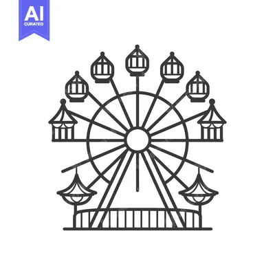 Aset desain premium: Black and White Outline Illustration of a Ferris Wheel