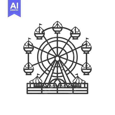 Aset desain premium: Black and White Outline Illustration of a Ferris Wheel