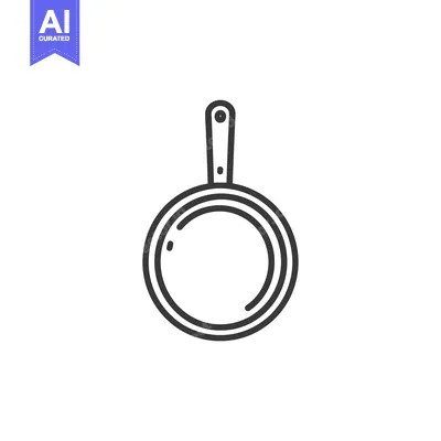 Premium design asset: Black and white outline illustration of a frying pan