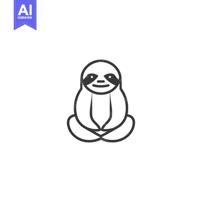 Popular premium asset: Black and white outline illustration of a meditating sloth