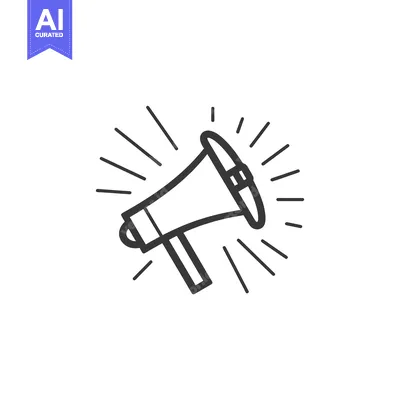 Aset premium populer: Black and White Outline Illustration of a Megaphone with Rays of Light