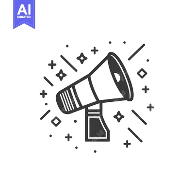 Aset desain premium: Black and White Outline Illustration of a Megaphone with Stars and Plu