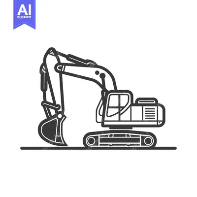 Aset desain premium: Black and White Outline Illustration of an Excavator