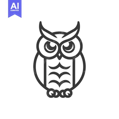 Aset desain premium: Black and White Outline Illustration of an Owl