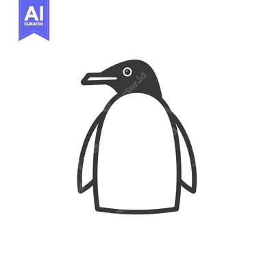 Premium design asset: Black and White Outline Illustration of a Penguin