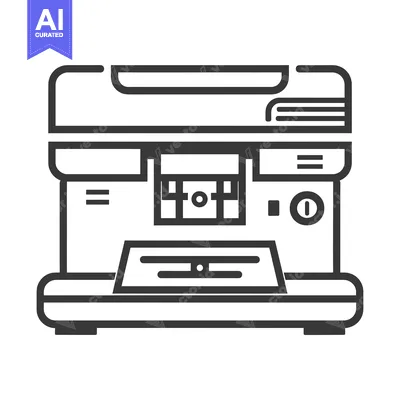 Aset desain premium: Black and White Outline Illustration of a Printer