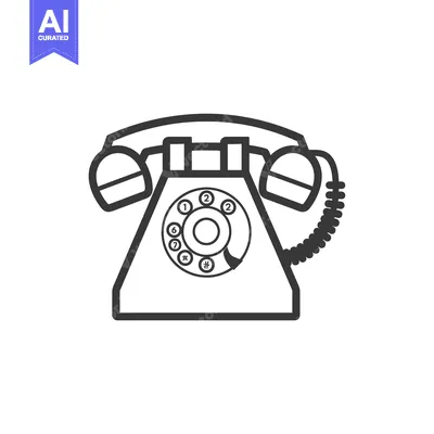 Aset desain premium: Black and White Outline Illustration of a Rotary Dial Phone