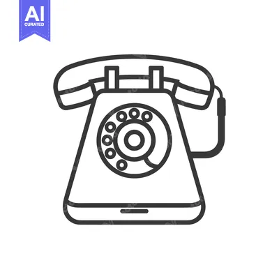 Aset premium populer: Black and white outline illustration of a rotary dial phone