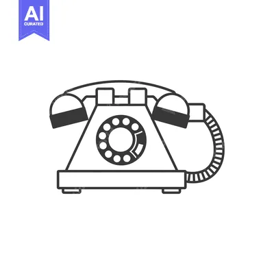 Premium design asset: Black and White Outline Illustration of a Rotary Phone