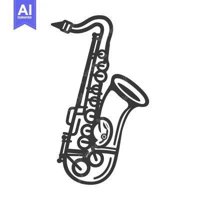 Premium design asset: Black and White Outline Illustration of a Saxophone