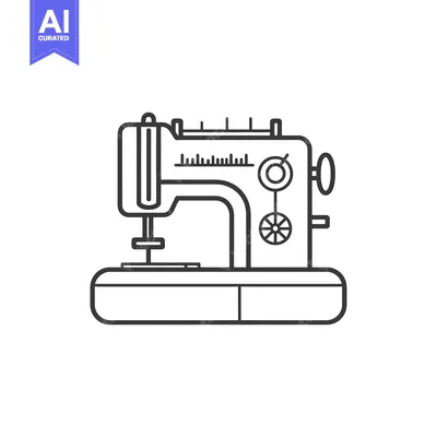 Premium design asset: Black and White Outline Illustration of a Sewing Machine