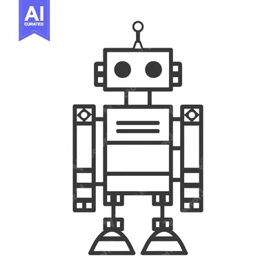 Premium design asset: Black and White Outline Illustration of a Simple Robot