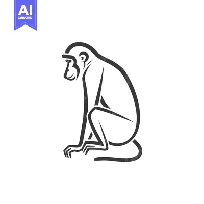 Aset desain premium: Black and White Outline Illustration of a Sitting Monkey