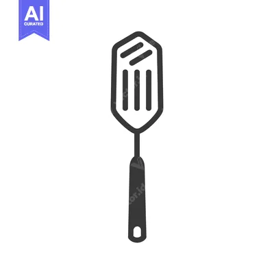 Popular premium asset: Black and white outline illustration of a slotted spatula