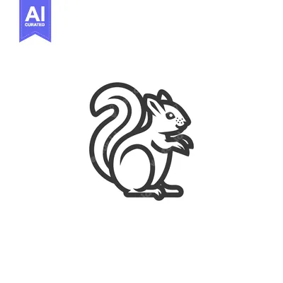 Aset desain premium: Black and White Outline Illustration of a Squirrel