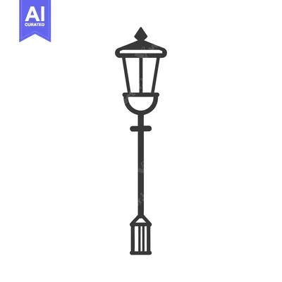 Premium design asset: Black and White Outline Illustration of a Street Lamp
