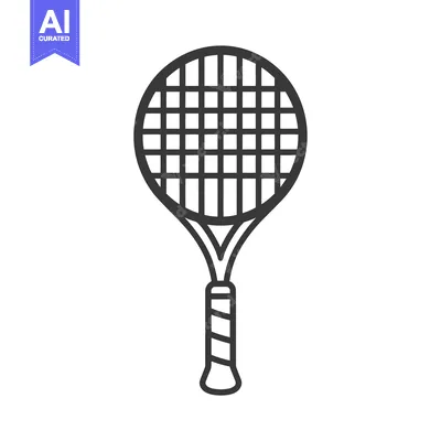 Black and white outline illustration of a tennis racket