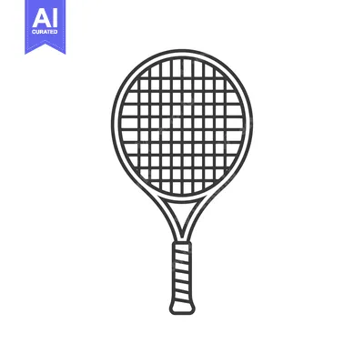 Aset desain premium: Black and white outline illustration of a tennis racket