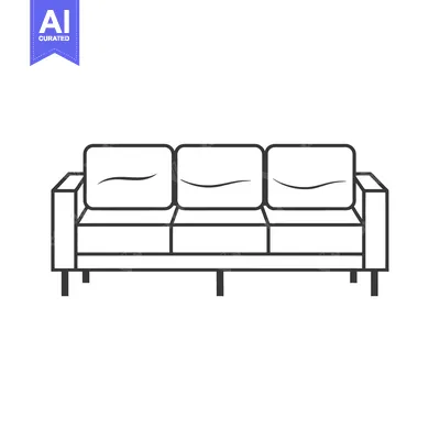 Aset desain premium: Black and White Outline Illustration of a Three-Seater Sofa
