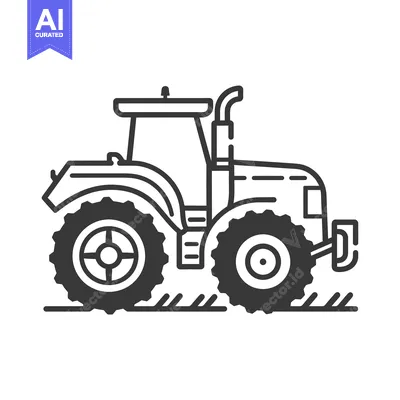 Aset desain premium: Black and White Outline Illustration of a Tractor