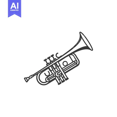 Aset desain premium: Black and White Outline Illustration of a Trumpet