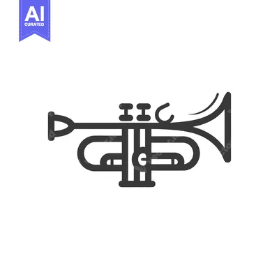 Aset desain premium: Black and White Outline Illustration of a Trumpet