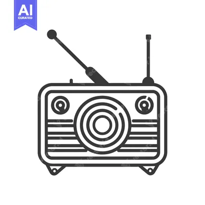 Premium design asset: Black and White Outline Illustration of a Vintage Radio
