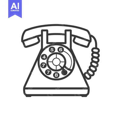 Aset premium populer: Black and white outline illustration of a vintage rotary dial telephon