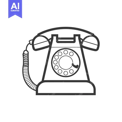 Premium design asset: Black and White Outline Illustration of a Vintage Rotary Phone
