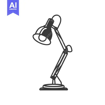 Aset desain premium: Black and White Outline of a Desk Lamp