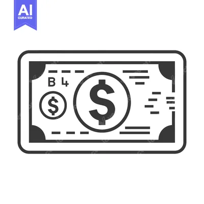 Aset desain premium: Black and White Outline of a Dollar Bill