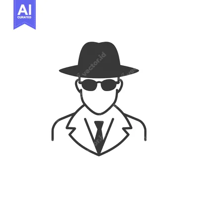 Popular premium asset: Black and white outline of a man wearing a fedora, sunglasses, and a s