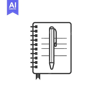 Aset desain premium: Black and White Outline of a Notepad and Pen