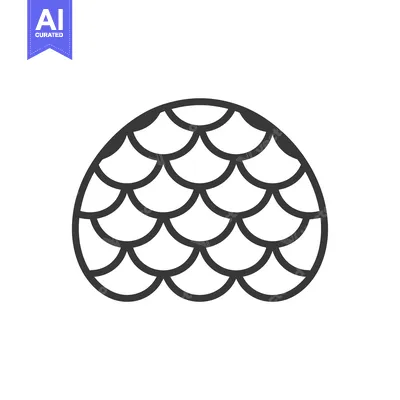 Premium design asset: Black and white outline of a pine cone with overlapping scales