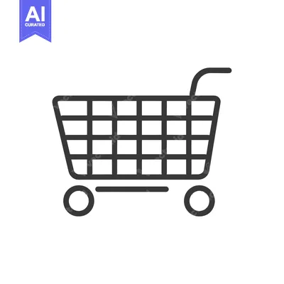 Aset desain premium: Black and White Outline of a Shopping Cart with Wheels