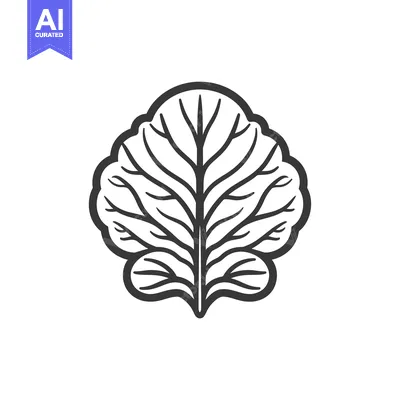 Premium design asset: Black and White Outline of a Single Cabbage Leaf