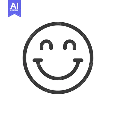 Premium design asset: Black and White Outline of a Smiling Face with Closed Eyes
