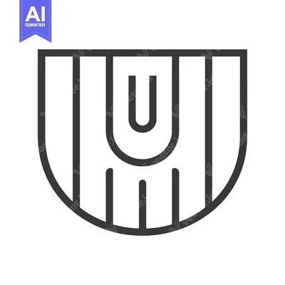 Aset premium populer: Black and white outline of a stylized shield with the letter U inside