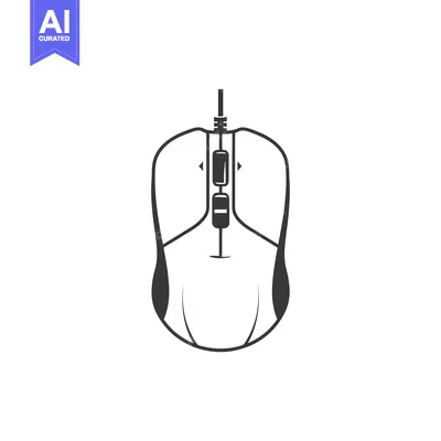 Premium design asset: Black and White Outline of a Wired Computer Mouse