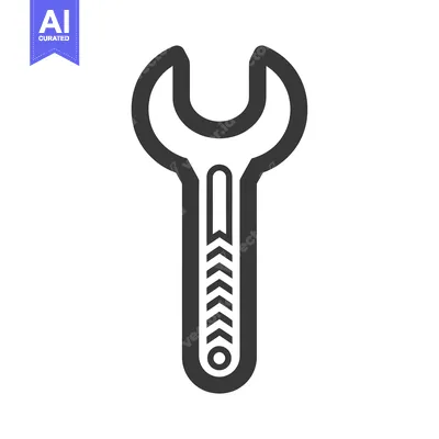 Black and White Outline of a Wrench with Chevron Pattern