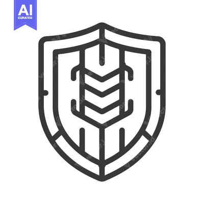 Black and White Outline Shield Icon with Chevron Design