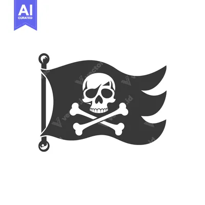 Aset desain premium: Black and White Pirate Flag with Skull and Crossbones