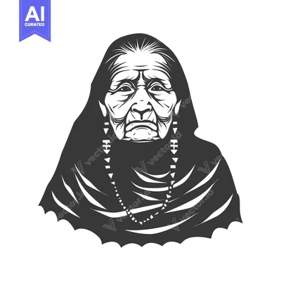 Aset premium populer: Black and White Portrait of an Elderly Woman Wearing a Headscarf