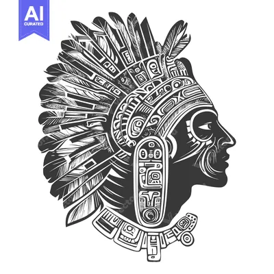 Premium design asset: Black and White Profile of an Indigenous Person with Feathers